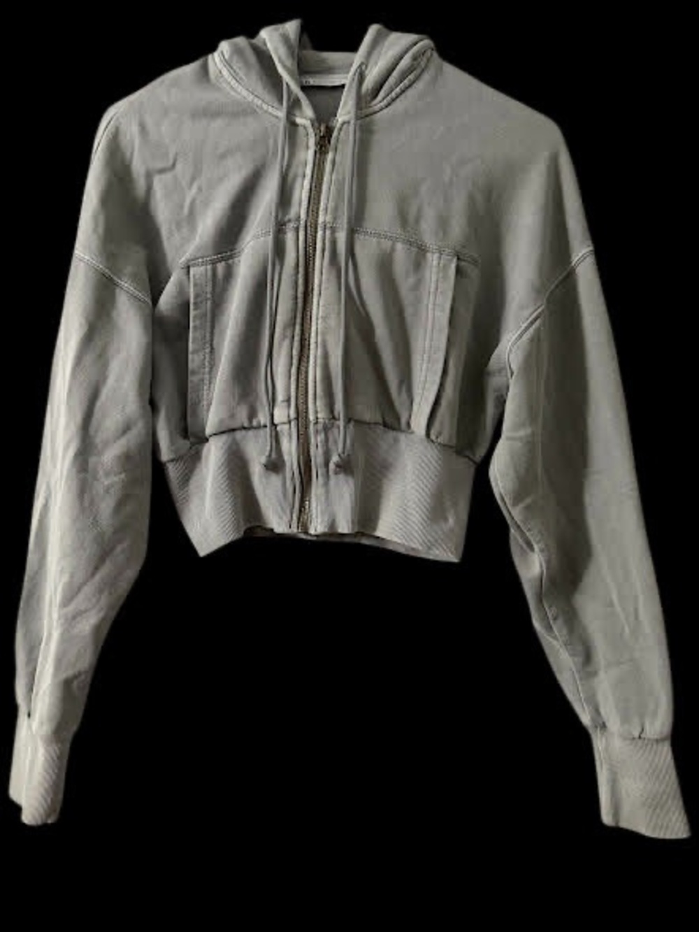 Zara Women's Size Small Cropped Hoodie Sweater Full Zip w Pockets Blue/Gray Used